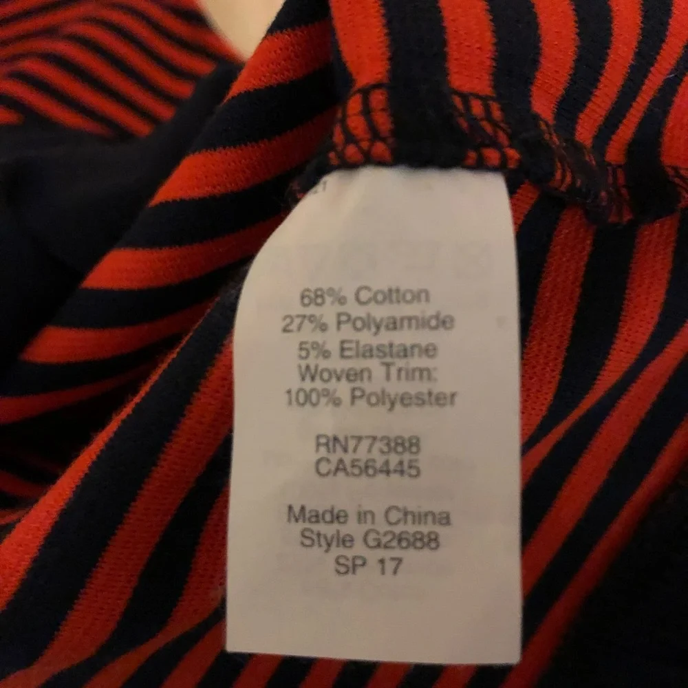 J Crew Striped Navy & Red Peplum Top S